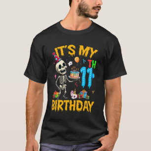 It's My 11th Birthday Party Halloween Skeleton Bir T-Shirt
