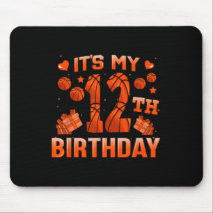 It's My 12th Birthday Bysketbyll Boys Girls 12 Yea Mouse Pad