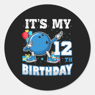 It's My 12th Birthday Dabbing Bowling 12 Years Old Classic Round Sticker