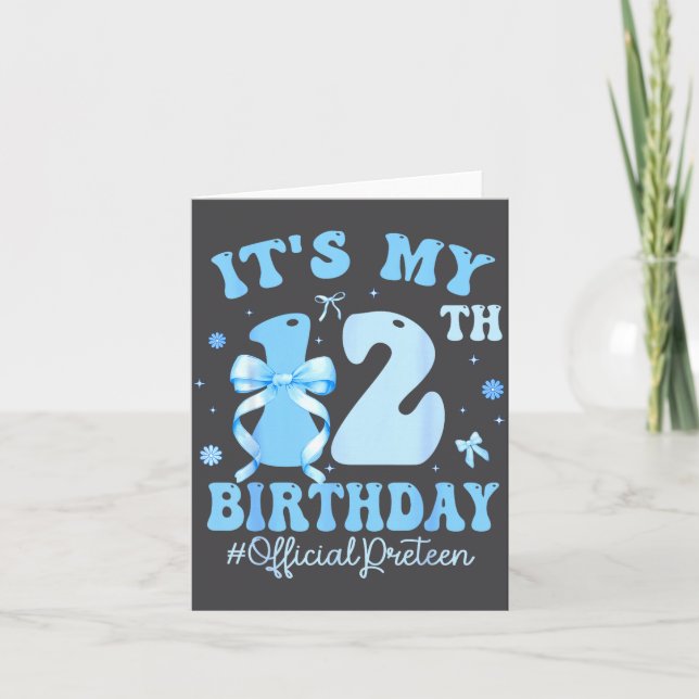 It's My 12th Birthday Girl Coquette Bow Blue 12 Ye Card (Front)