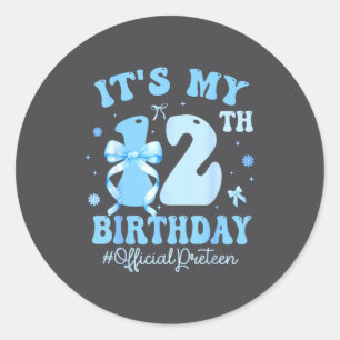 It's My 12th Birthday Girl Coquette Bow Blue 12 Ye Classic Round Sticker