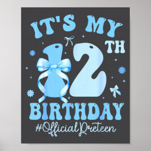 It's My 12th Birthday Girl Coquette Bow Blue 12 Ye Poster