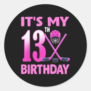 It's My 13th Birthday Girl Ice Hockey 13 Year Old Classic Round Sticker