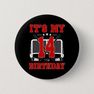 It's My 14th Birthday Girl Ice Hockey Theme 14 Yea 6 Cm Round Badge