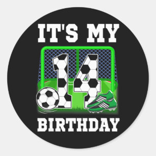 It's My 14th Birthday Soccer Theme 14 Year Old Boy Classic Round Sticker