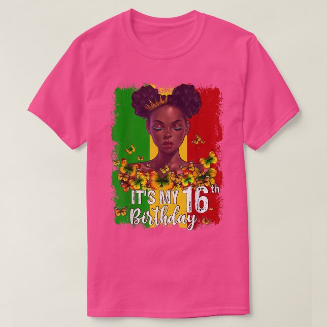 It's My 16th Birthday 16 Years Old Black Melanin W T-Shirt (Design Front)