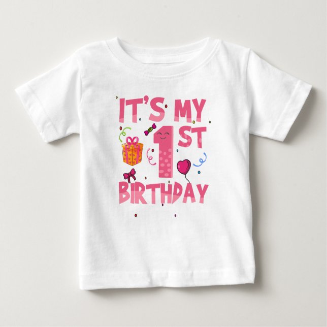 It's My 1st Birthday Cute Pink Baby T-Shirt (Front)
