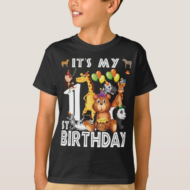 Its My 1st Birthday Safari Jungle Animals Lover T-Shirt (Front)