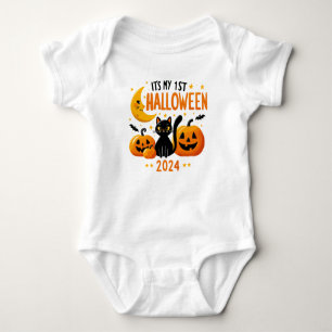 It's My 1st Halloween Pumpkin Black Cat  Baby Bodysuit