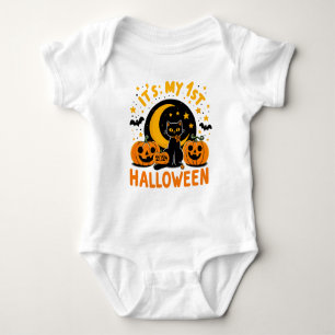 It's My 1st Halloween Pumpkin Black Cat Baby Bodysuit