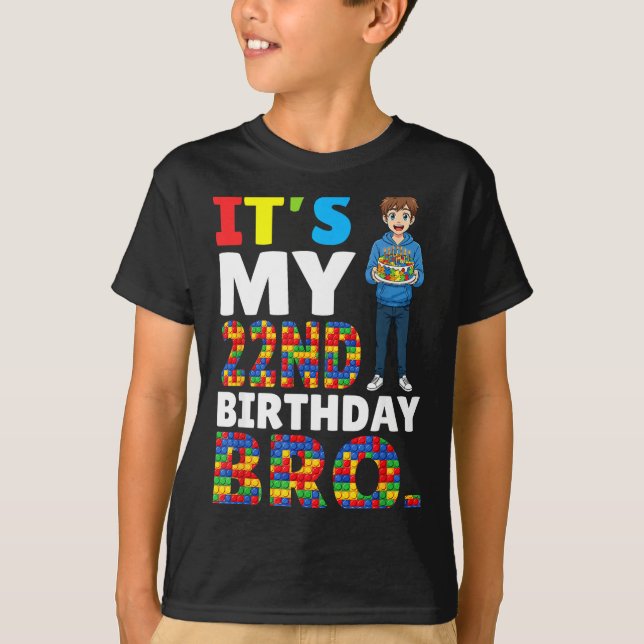 Its My 22nd Birthday Bro Boy Cake Building Blocks  T-Shirt (Front)