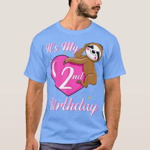 Its My 2nd Birthday Pink Smiling Sloth Girl Theme  T-Shirt