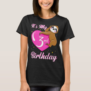 Its My 3rd Birthday Pink Smiling Sloth Girl Theme T-Shirt