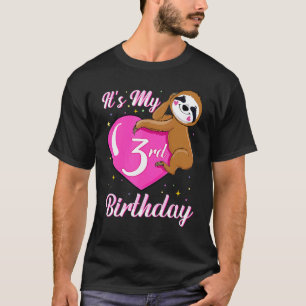 Its My 3rd Birthday Pink Smiling Sloth Girl Theme T-Shirt