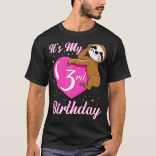 Its My 3rd Birthday Pink Smiling Sloth Girl Theme  T-Shirt