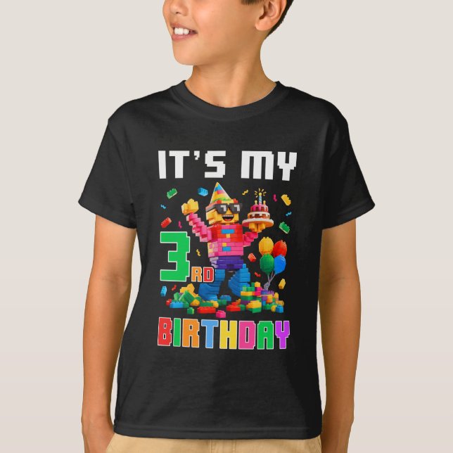 Its My 3rd Three Birthday Building Brick 3 Three O T-Shirt (Front)
