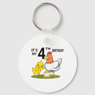 It's My 4th Birthday Cute Chicken 4 Year Old Kids Key Ring
