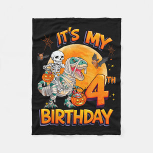 Its My 4th Birthday Dinosaur Skeleton Mummy Hallow Fleece Blanket