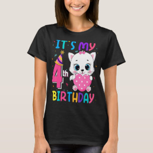 It's My 4th Birthday Girl Cat Birthday 4 Year Old T-Shirt