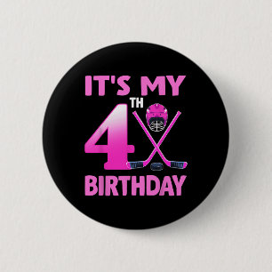 It's My 4th Birthday Girl Ice Hockey 4 Year Old Pa 6 Cm Round Badge