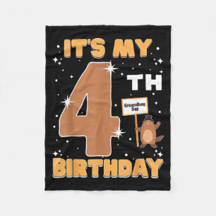 Its My 4th Birthday Groundhog Day 4 Years Old Girl Fleece Blanket