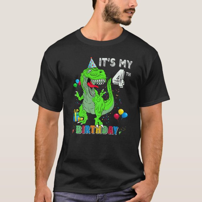 It's My 4th Birthday Happy 4 Years Dinosaur Rex Bd T-Shirt (Front)