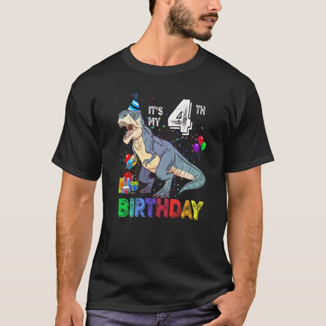 It's My 4th Birthday Happy 4 Years Dinosaur Rex Bd T-Shirt (Front)