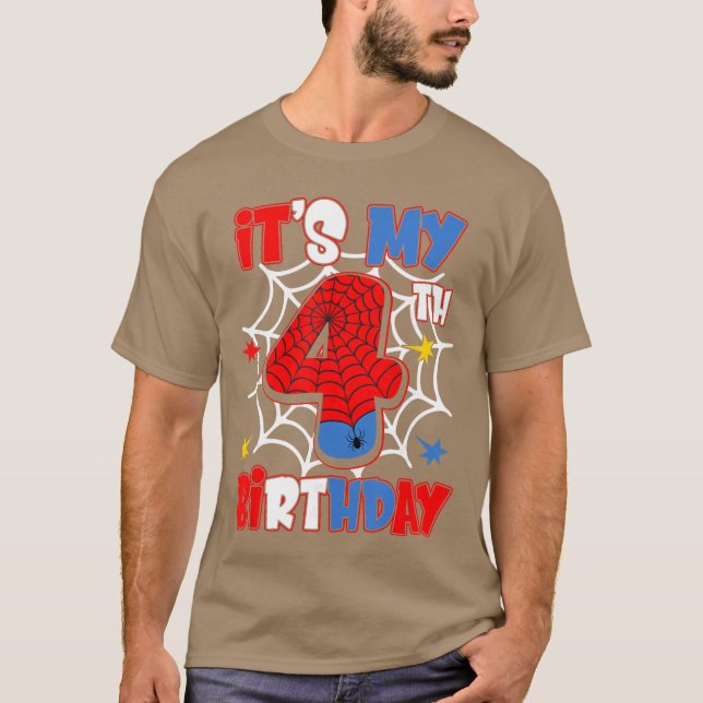 Its My 4th Birthday Spiderheme Party 4 Year Old Bo T-Shirt (Front)