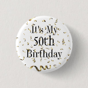 It's My 50th Birthday Glitter Confetti Celebration 3 Cm Round Badge