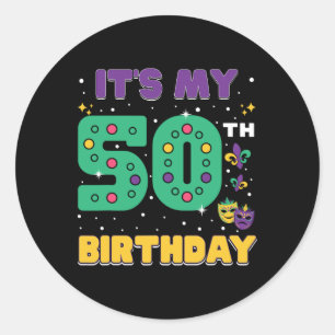 It's My 50th Birthday Mardi Gras 50 Year Old Mask Classic Round Sticker