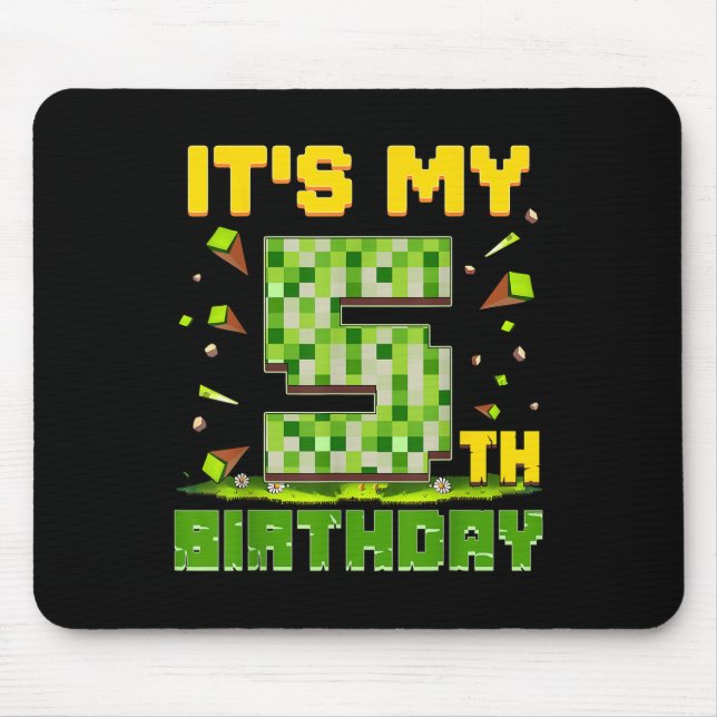 Its My 5th Birthday Boy 5 Year Old Birthday Pixel  Mouse Pad (Front)