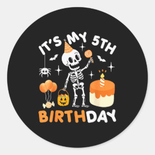It's My 5th Birthday-funny Halloween Skeleton 5th  Classic Round Sticker