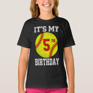 It's My 5th Birthday Girl Softball 5 Year Old T-Shirt