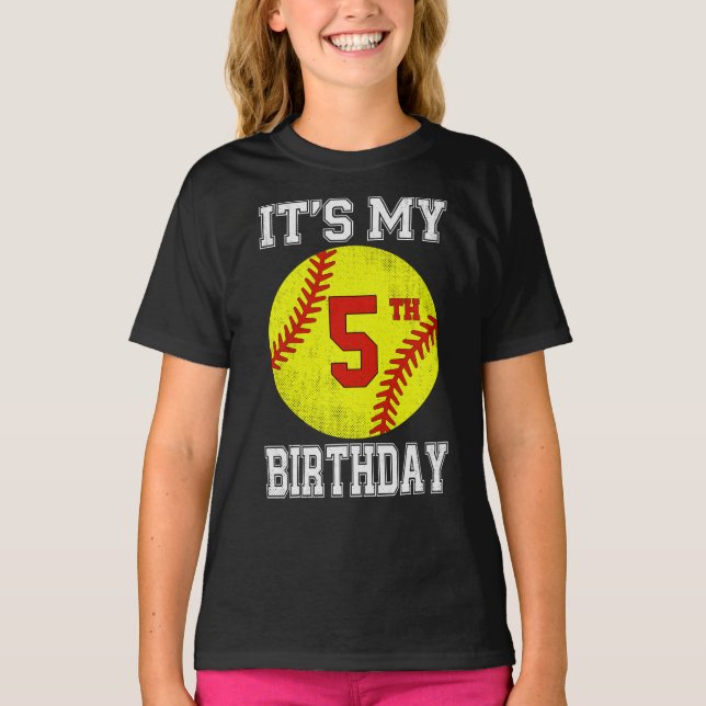 It's My 5th Birthday Girl Softball 5 Year Old T-Shirt (Front)