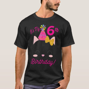 Its My 6th Birthday Girl Kitty Cat Theme Party six T-Shirt