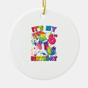 It's my 6th birthday Party 6 Years Old Cute Dabbin Ceramic Tree Decoration