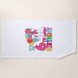 It's My 6th Birthday Unicorn Boys Girls Kids Birth Beach Towel