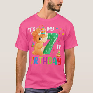 Its My 7th Birthday 7 Years Old Birthday Kids Dino T-Shirt