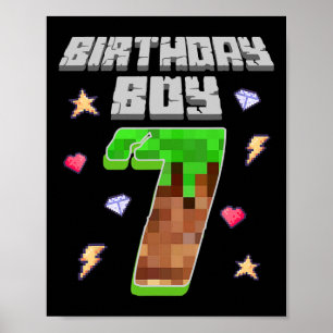 It's My 7th Birthday Boy Seven 7 Year Old Pixel Ga Poster