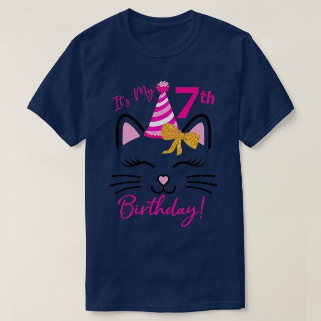 Its My 7th Birthday Girl Funny Cat Birthday 7 Year T-Shirt (Design Front)