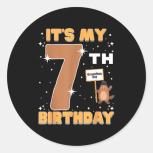 Its My 7th Birthday Groundhog Day 7 Years Old Girl Classic Round Sticker