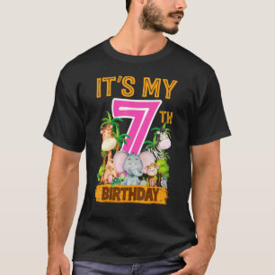 It's My 7th Birthday Safari Jungle Zoo Birthday 7  T-Shirt