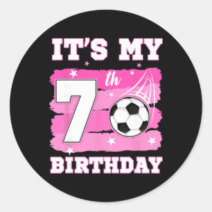 It's My 7th Birthday Soccer Theme 7 Year Old Girl Classic Round Sticker