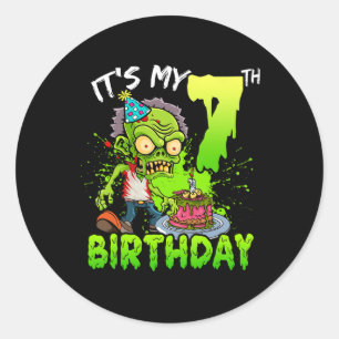 It's My 7th Birthday Zombie Lover 7 Year Old Boys Classic Round Sticker