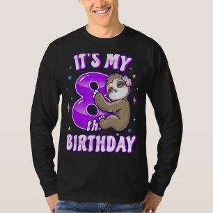 Its My 8th Birthday Eight Purple Sloth Girl Theme  T-Shirt