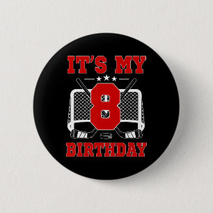 It's My 8th Birthday Girl Ice Hockey Theme 8 Year  6 Cm Round Badge