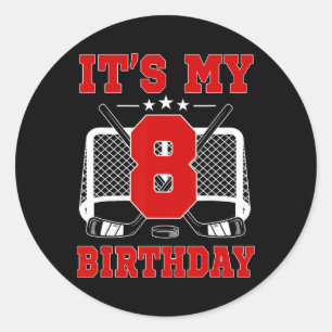 It's My 8th Birthday Girl Ice Hockey Theme 8 Year  Classic Round Sticker