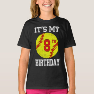  It's My 8th Birthday Girl Softball 8 Year Old T-Shirt