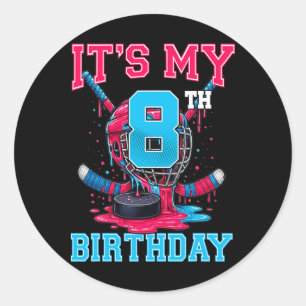 It's My 8th Birthday Hockey 8 Year Old Ice Cream D Classic Round Sticker