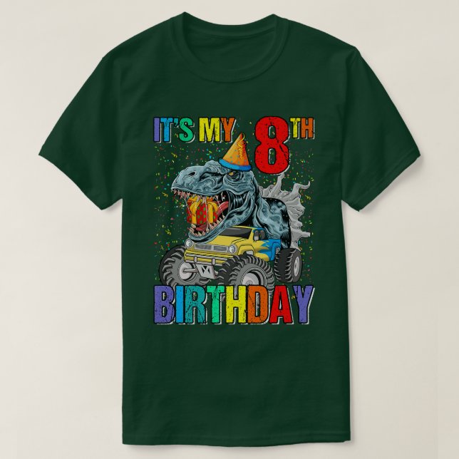 It's My 8th Birthday Monster Truck Dinosaur Boys A T-Shirt (Design Front)